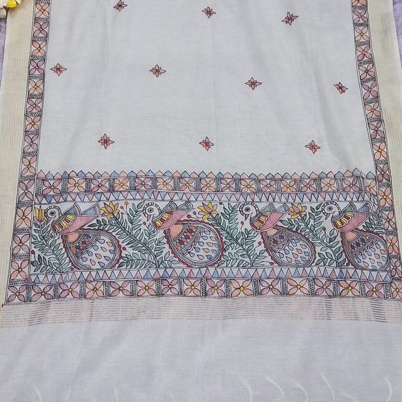 Madhubani dupatta hand-painted work on tussar silk - Picture 5 of 7